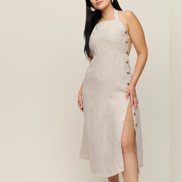Reformation Dresses & Skirts - Reformation Beige Halter Midi Dress with Side Buttons